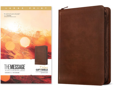 Message Deluxe Gift Zipper Bible, Large Print (Leather-Look, Rustic Brown) - Leather-Look Rustic Brown