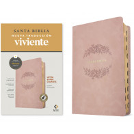 Biblia letra súper gigante NTV, con Filament  (SentiPiel, Rosado pálido, Índice, Letra Roja) - LeatherLike Pale Pink With thumb index and ribbon marker(s)