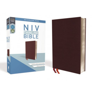 NIV, Thinline Bible, Bonded Leather, Burgundy, Red Letter Edition - Bonded Leather With ribbon marker(s)