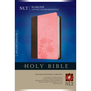 Slimline Center Column Reference Bible NLT, TuTone (LeatherLike, Dark Brown/Pink Flowers, Red Letter) - LeatherLike Dark Brown/Pink Flowers With ribbon marker(s)