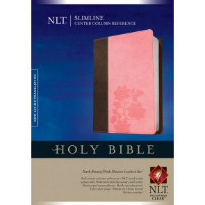 Slimline Center Column Reference Bible NLT, TuTone  - LeatherLike Dark Brown/Pink Flowers With thumb index and ribbon marker(s)