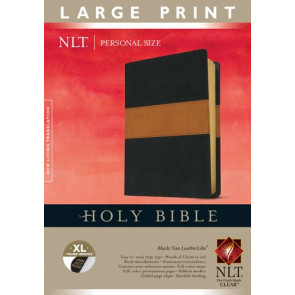 Holy Bible NLT, Personal Size Large Print edition, TuTone  - LeatherLike Black/Tan With thumb index and ribbon marker(s)