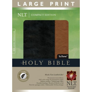 Compact Edition Bible NLT, Large Print, TuTone (LeatherLike, Black/Tan, Indexed, Red Letter) - LeatherLike With thumb index and ribbon marker(s)