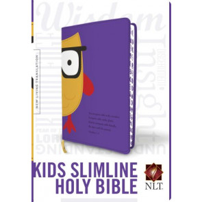 Kids Slimline Bible NLT, TuTone (LeatherLike, Purple/Yellow Owl, Red Letter) - LeatherLike Purple/Yellow Owl With ribbon marker(s)