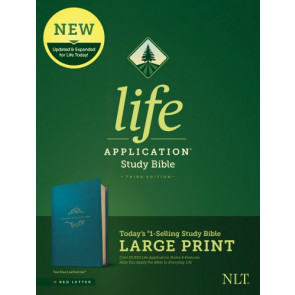 NLT Life Application Study Bible, Third Edition, Large Print (LeatherLike, Teal Blue, Red Letter) - LeatherLike Teal Blue With ribbon marker(s)