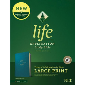 NLT Life Application Study Bible, Third Edition, Large Print (LeatherLike, Teal Blue, Indexed, Red Letter) - LeatherLike Teal Blue With thumb index and ribbon marker(s)