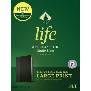 NLT Life Application Study Bible, Third Edition, Large Print (LeatherLike, Black/Onyx, Indexed, Red Letter) - LeatherLike Onyx With thumb index and ribbon marker(s)