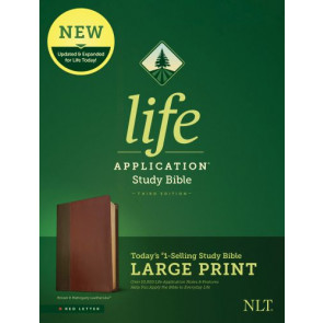 NLT Life Application Study Bible, Third Edition, Large Print (LeatherLike, Brown/Mahogany, Red Letter) - LeatherLike Mahogany With ribbon marker(s)