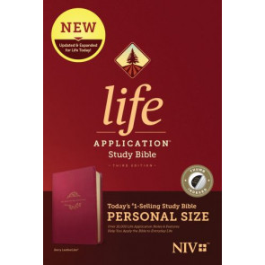 NIV Life Application Study Bible, Third Edition, Personal Size  - LeatherLike Berry With thumb index and ribbon marker(s)