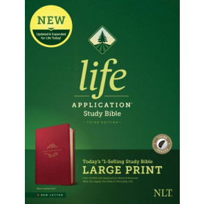 NLT Life Application Study Bible, Third Edition, Large Print (LeatherLike, Berry, Indexed, Red Letter) - LeatherLike Berry With thumb index and ribbon marker(s)