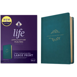 NKJV Life Application Study Bible, Third Edition, Large Print (LeatherLike, Teal Blue, Red Letter) - LeatherLike Teal Blue With ribbon marker(s)