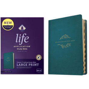 NKJV Life Application Study Bible, Third Edition, Large Print (LeatherLike, Teal Blue, Indexed, Red Letter) - LeatherLike Teal Blue With thumb index and ribbon marker(s)
